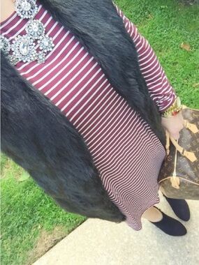 Old Navy Long Sleeve Striped Dress Size XL Burgundy & White. New!
